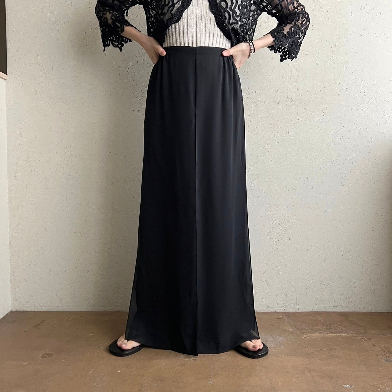 90s Slit Design Wide Pants