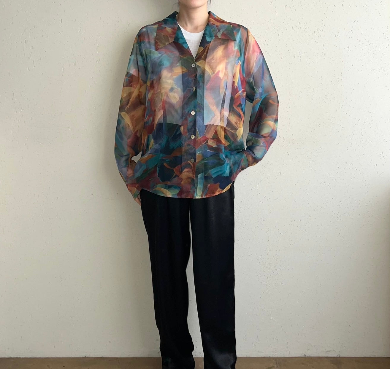 90s Printed Sheer Shirt Made in USA