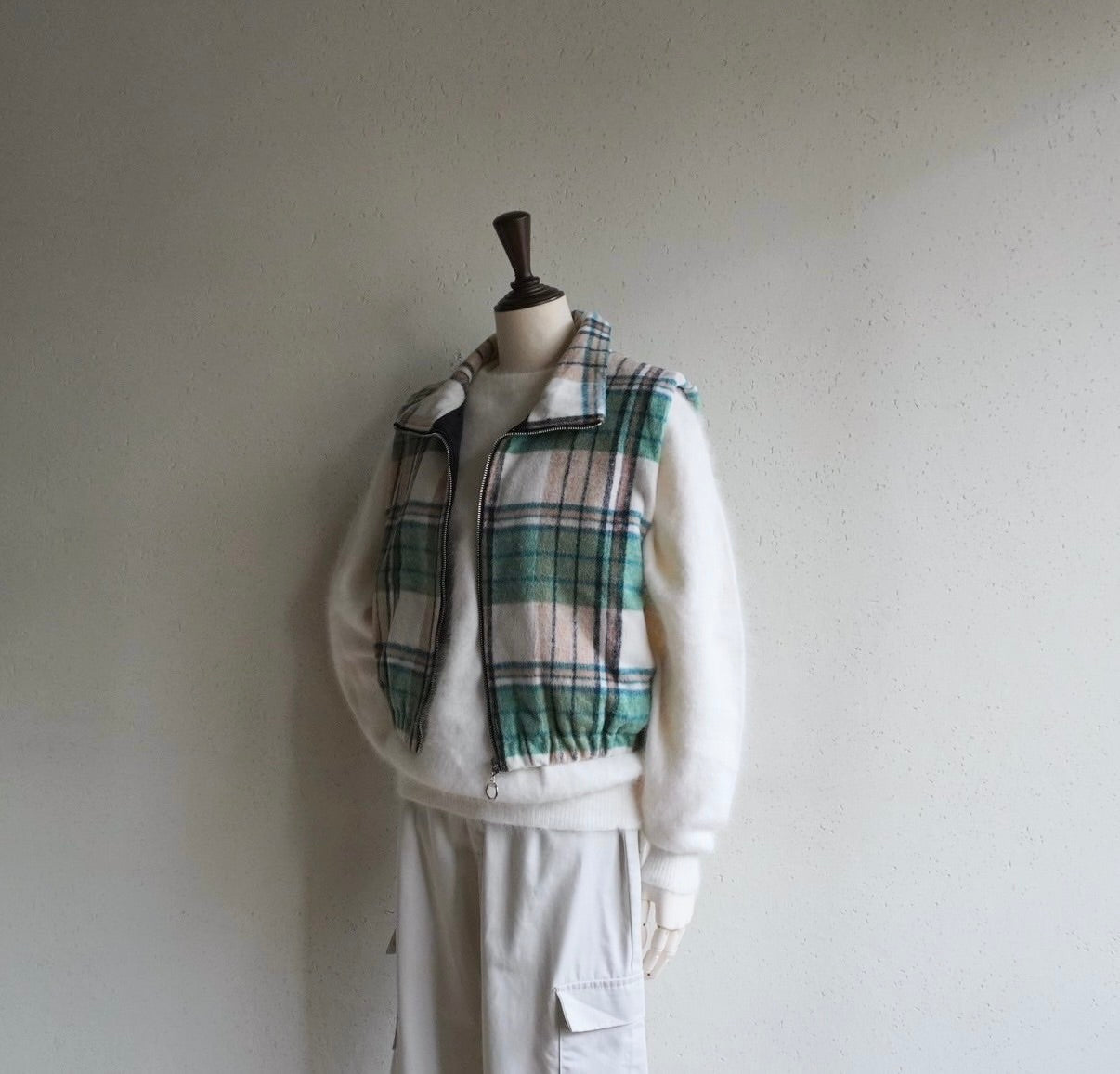 Green Plaid Zip Vest