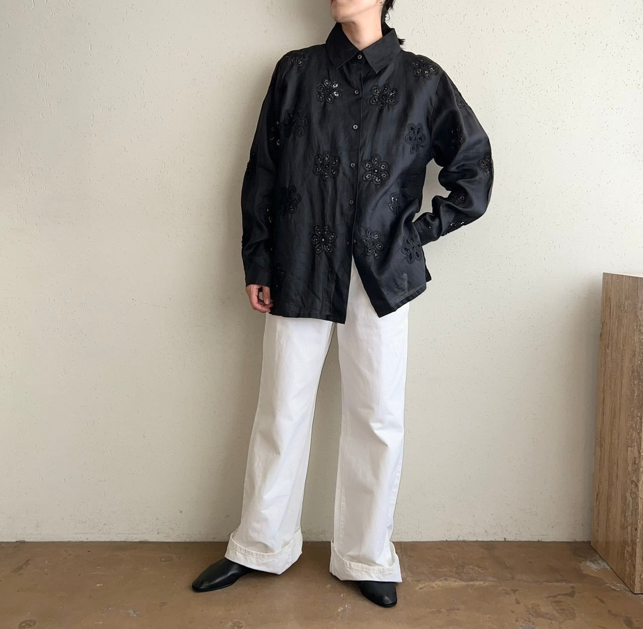 90s Black Cut Lace Shirt