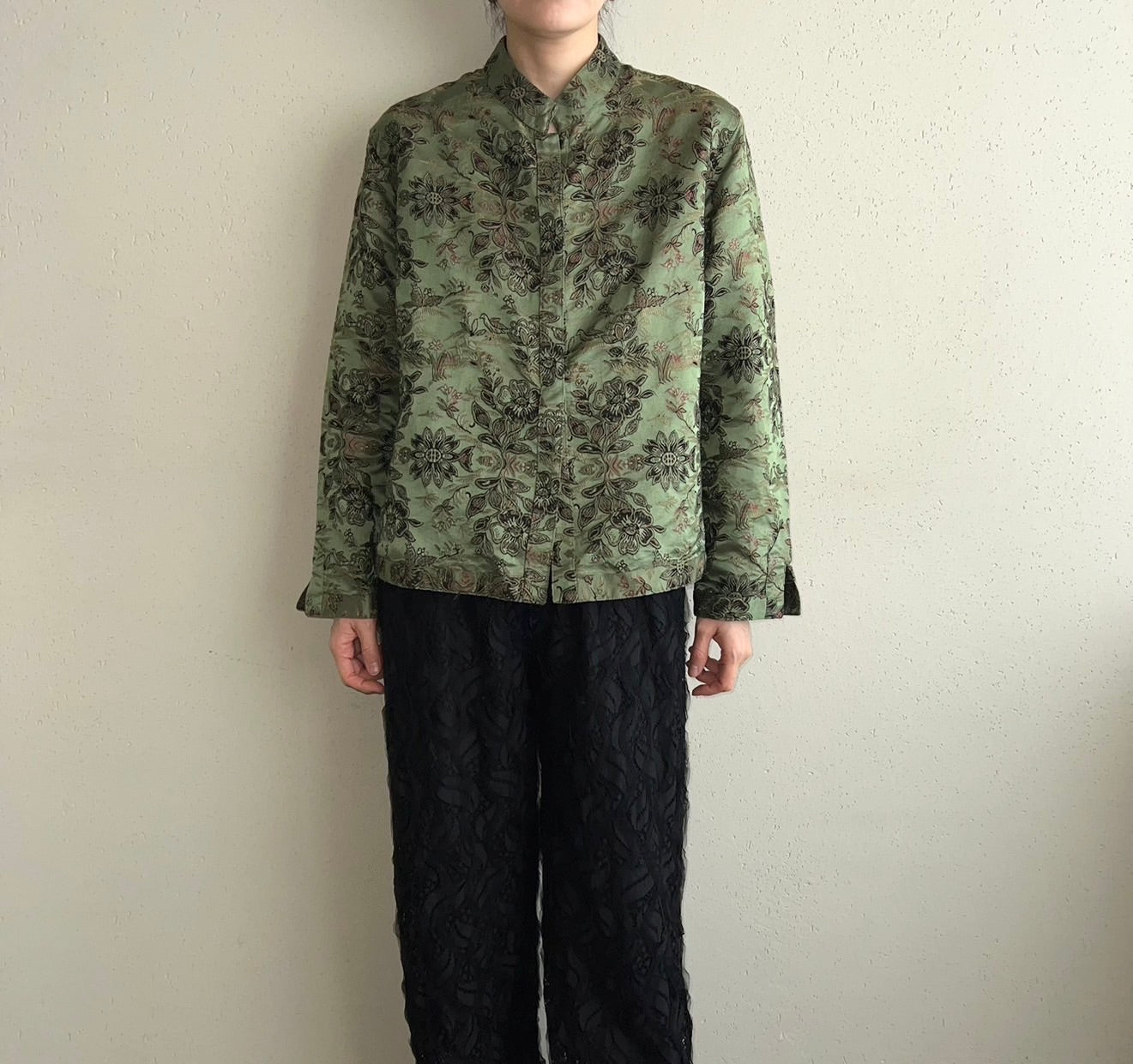 90s Silk Embroidery Shirt Jacket
