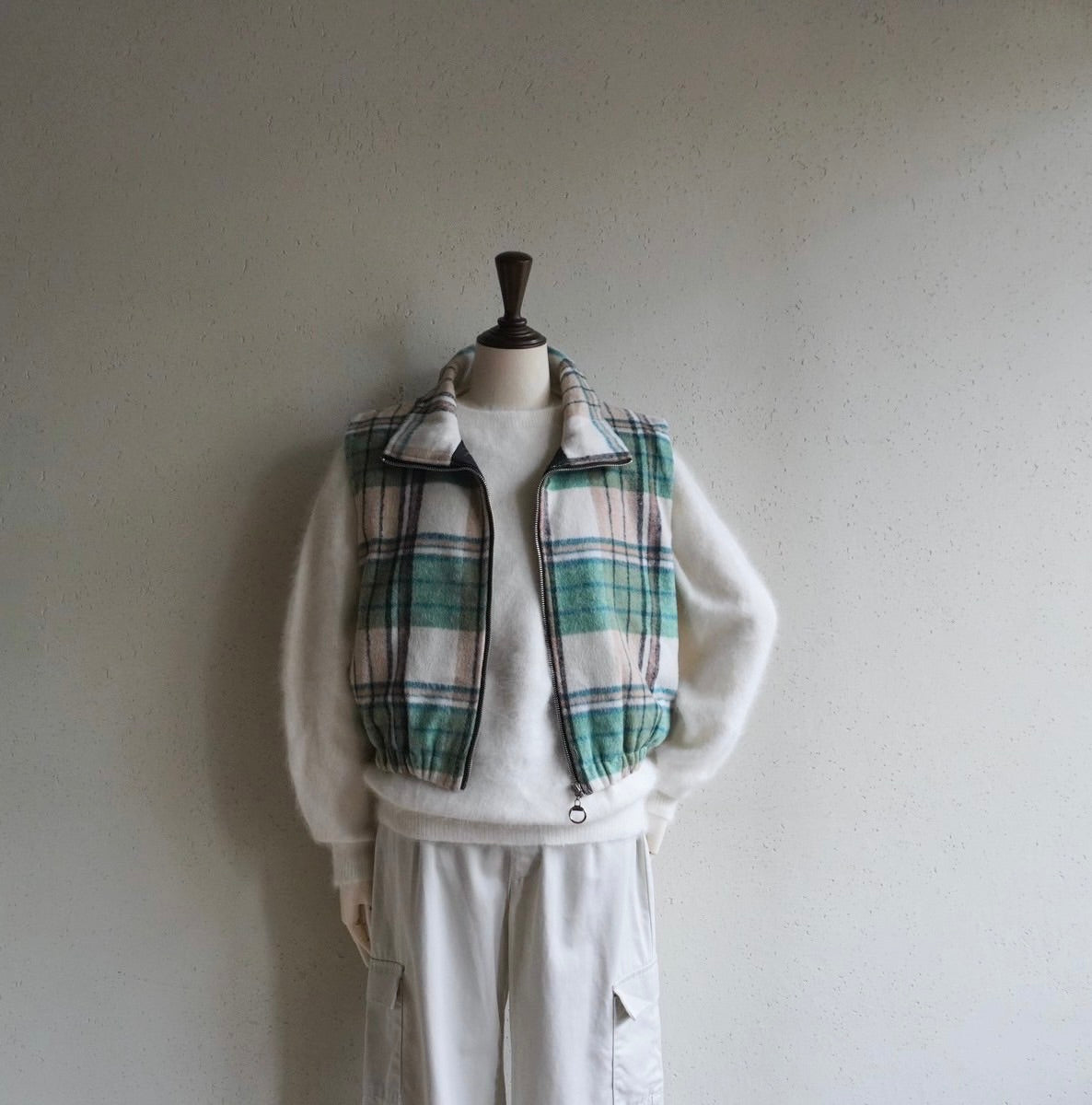 Green Plaid Zip Vest