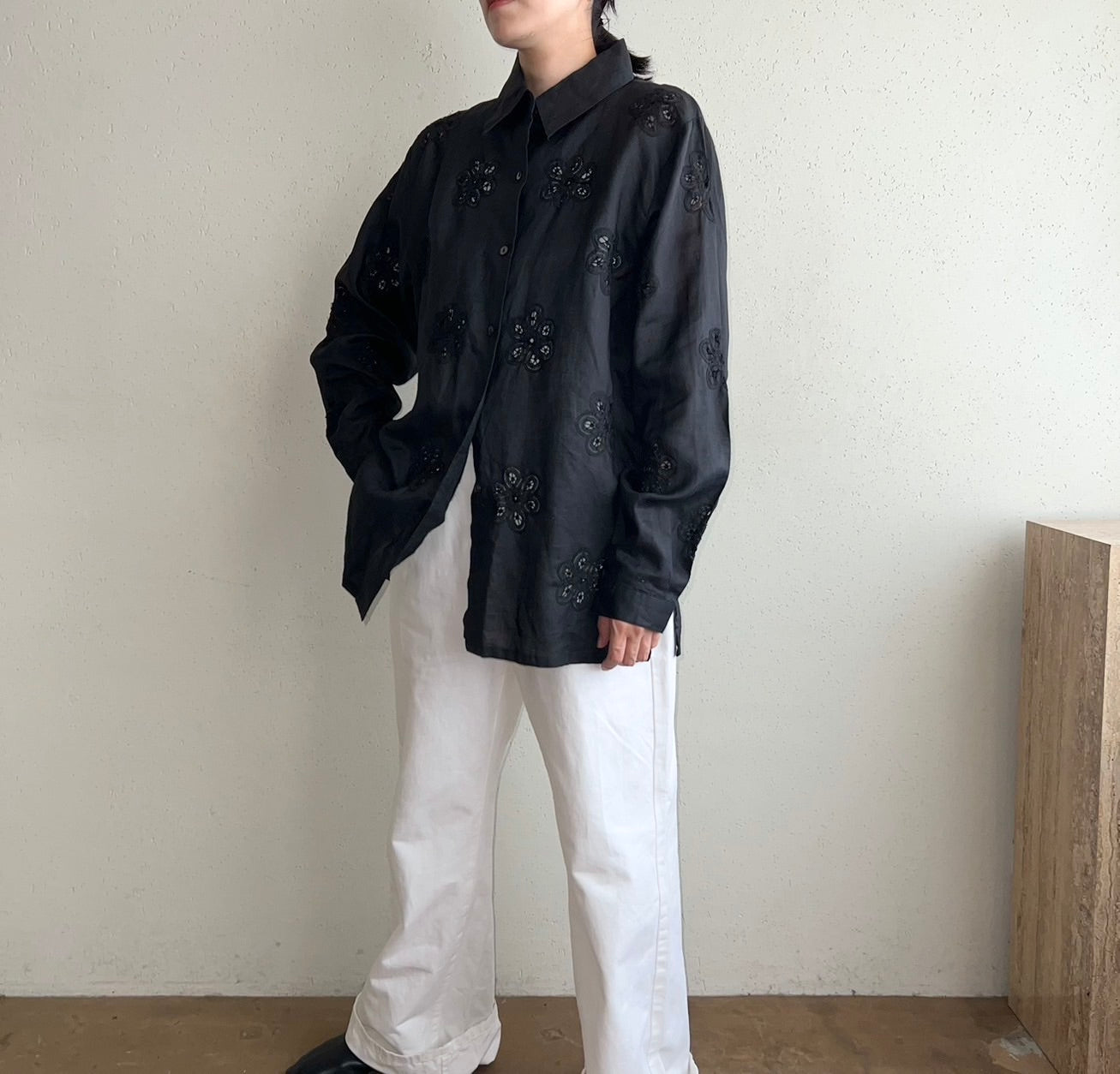 90s Black Cut Lace Shirt