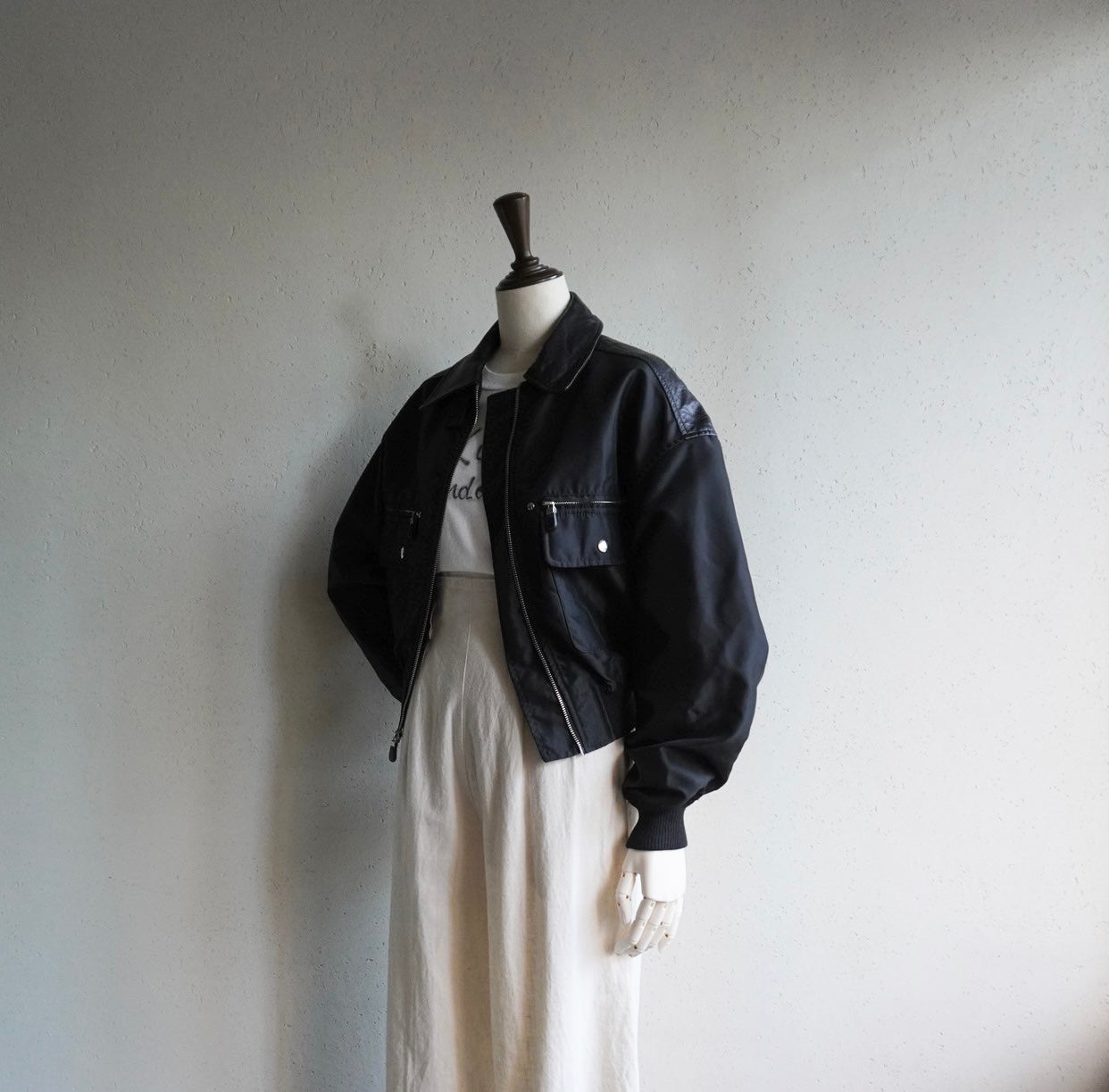 90s Nylon×Leather Jacket Made in USA