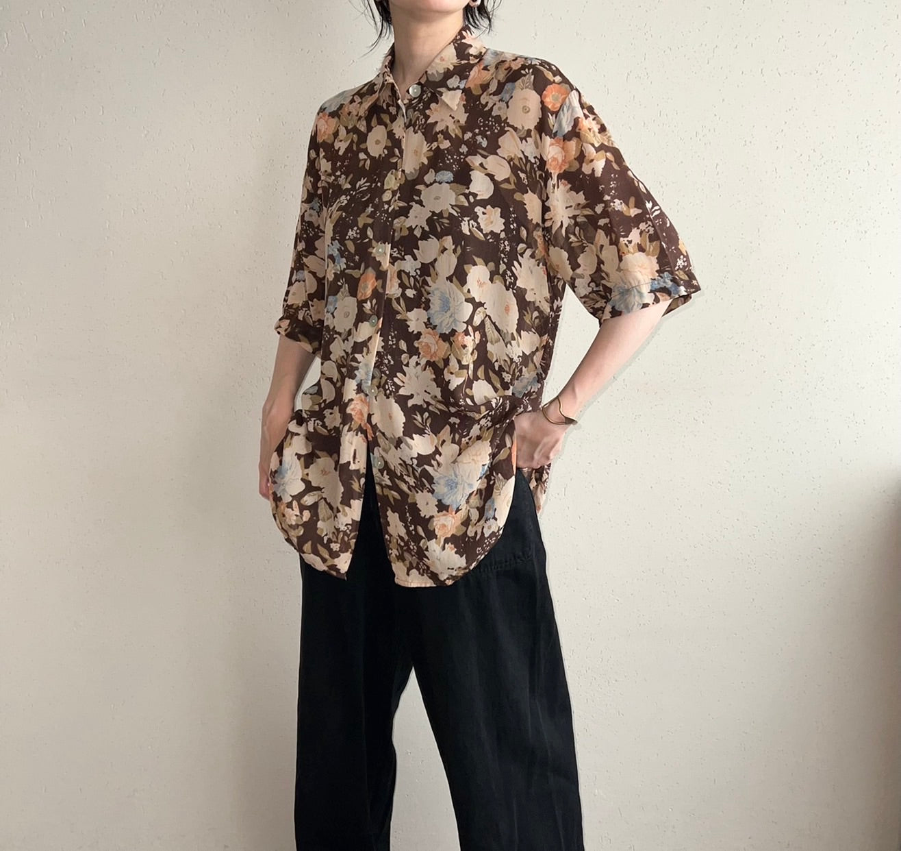 90s EURO Sheer Pattern Printed Shirt