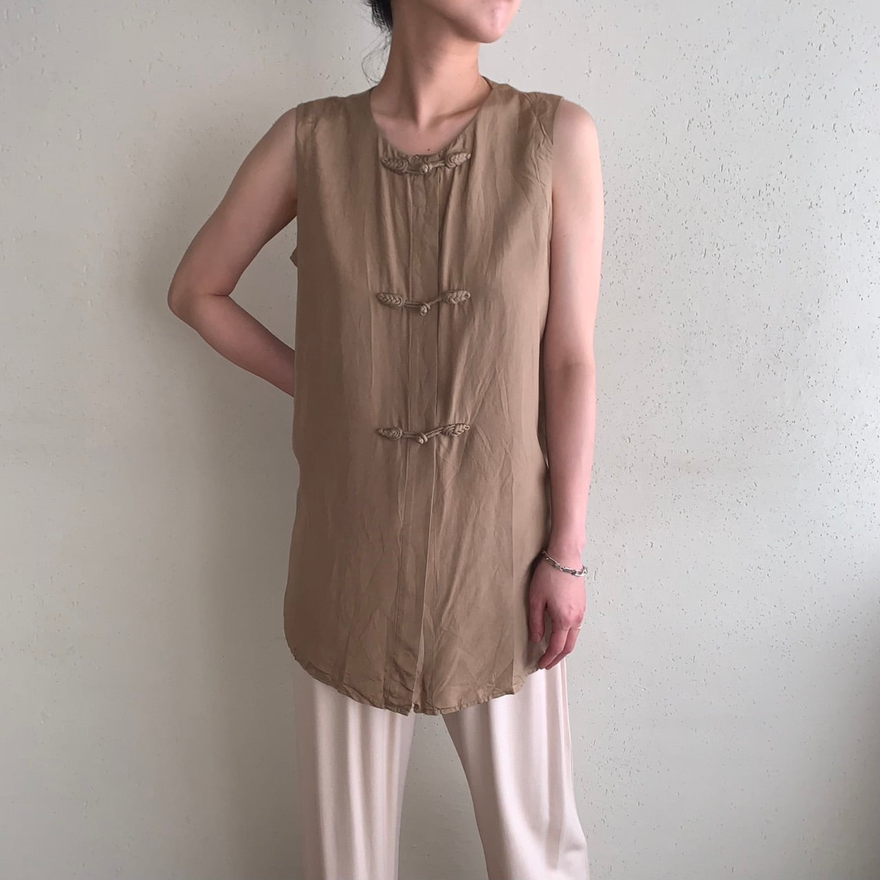 90s Silk Asian Design Blouse,Vest