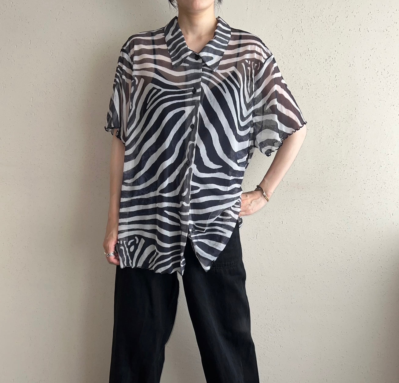 90s Sheer Pattern Printed Shirt