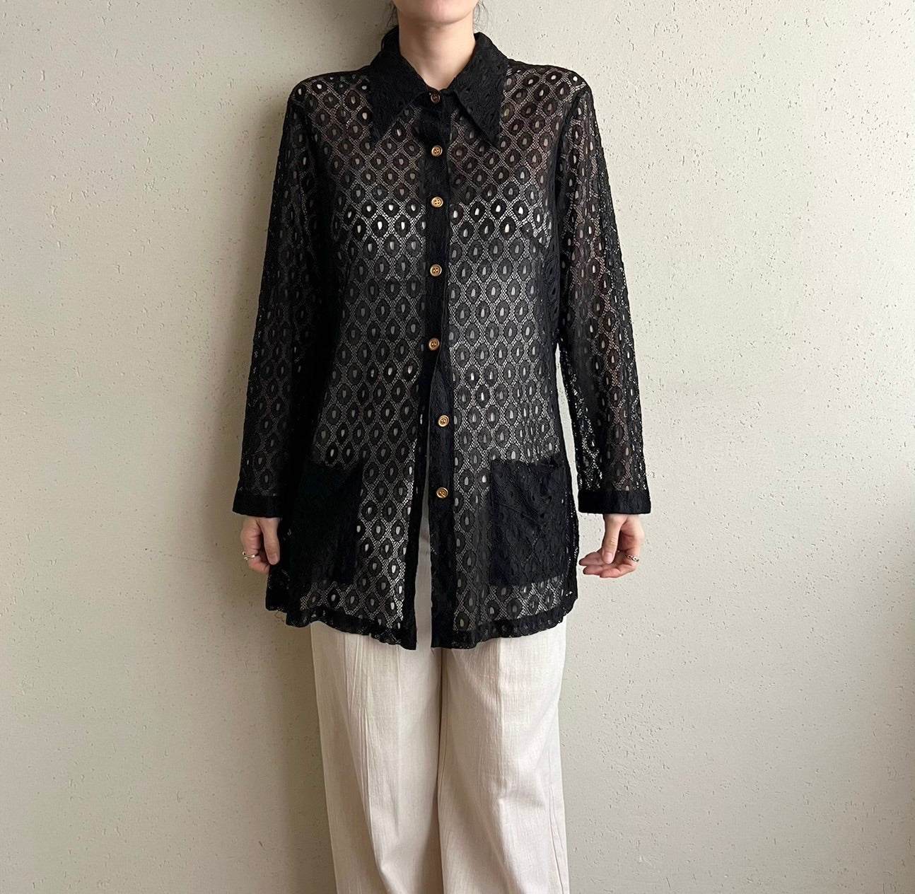 70s Black Mesh Shirt