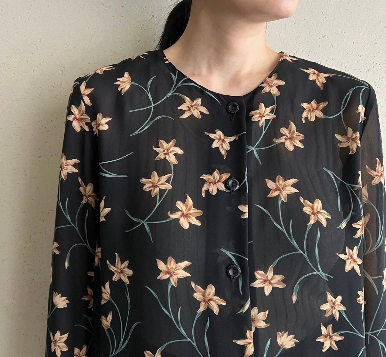 90s Sheer Printed Blouse Made in USA