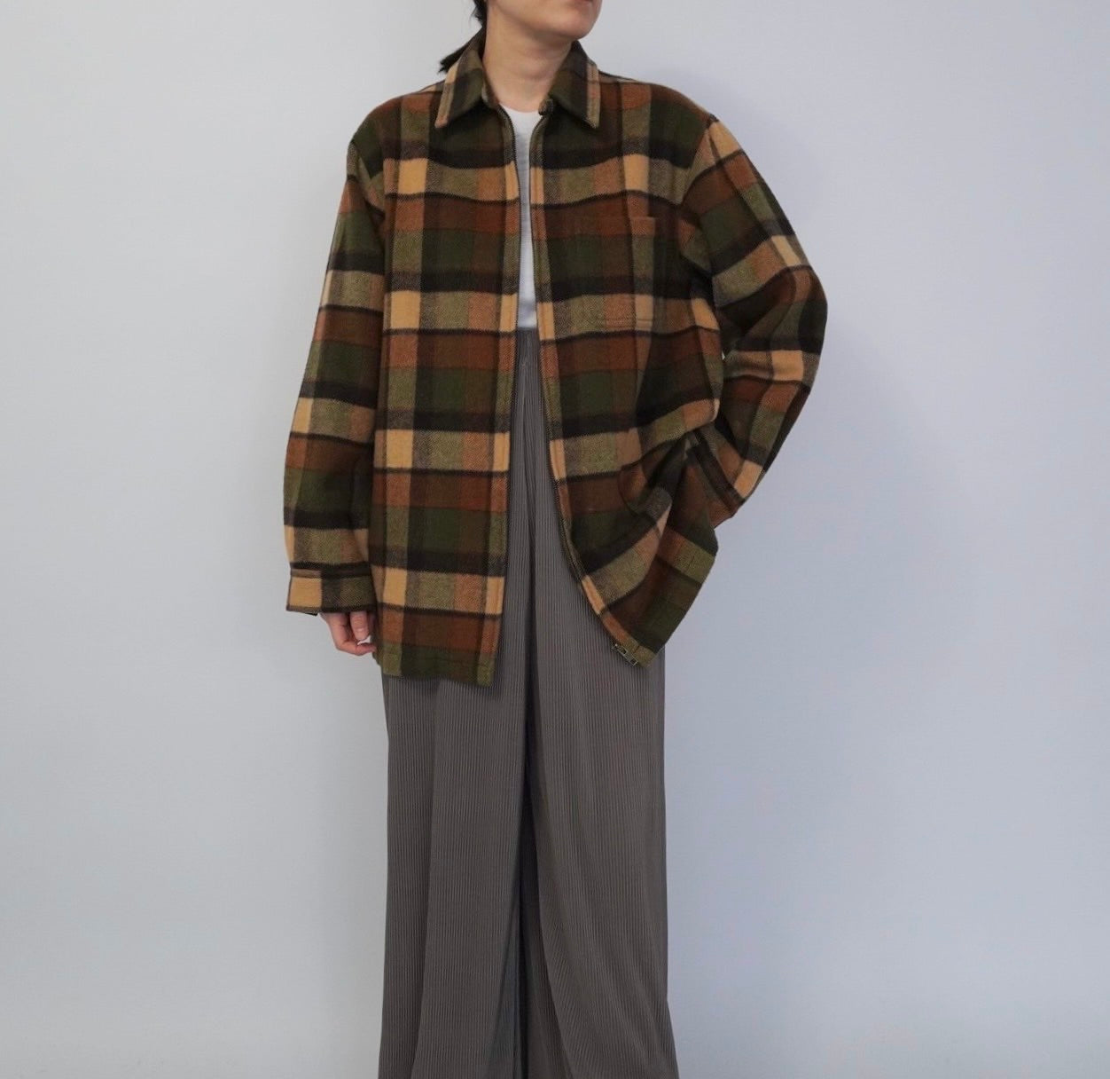 90s Zip Plaid Shirt, Jacket