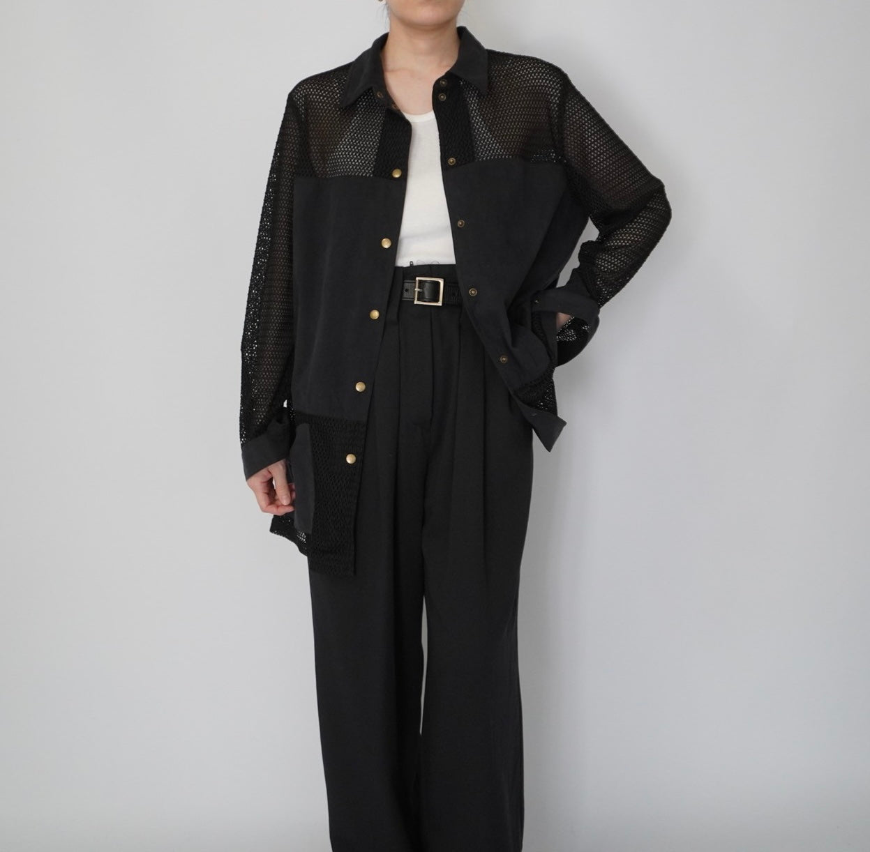 90s Black Mesh Design Shirt, Jacket