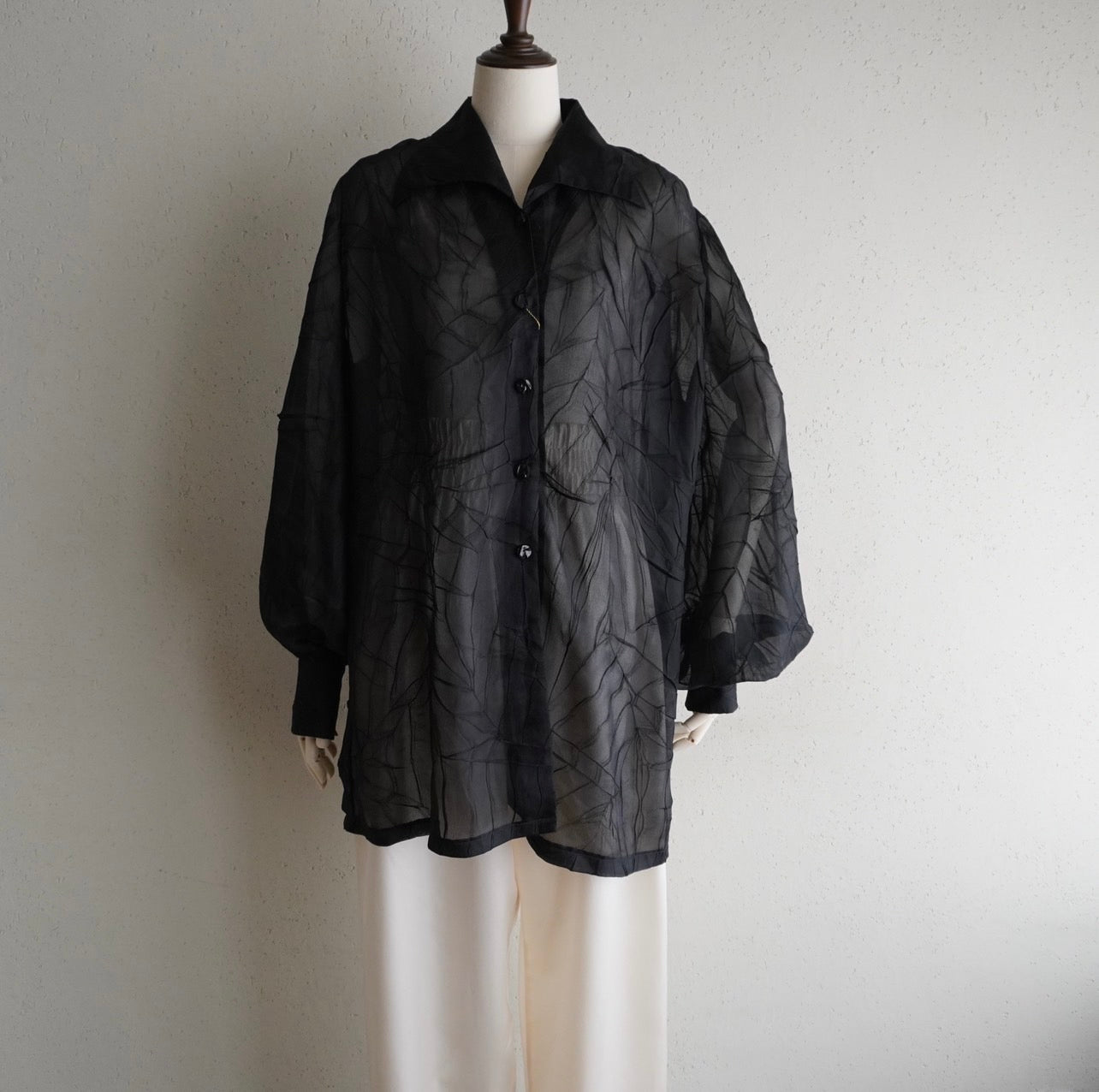 80s Black Sheer Design Shirt Dead Stock