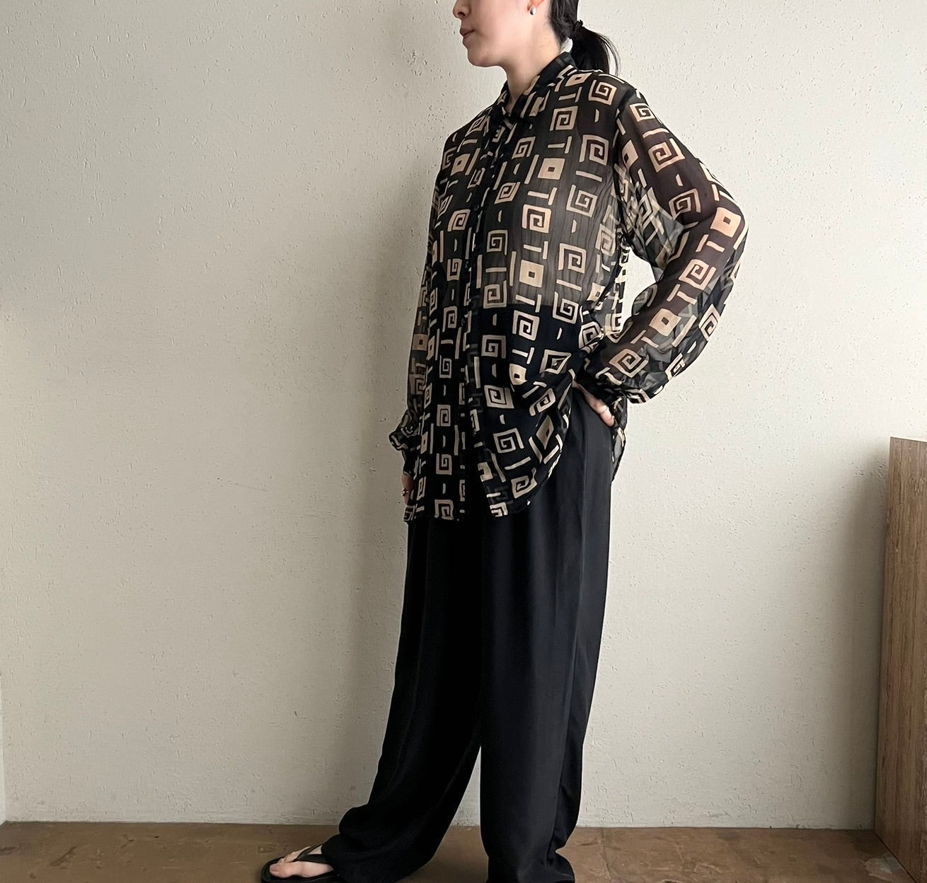 90s Silk Printed Sheer Shirt