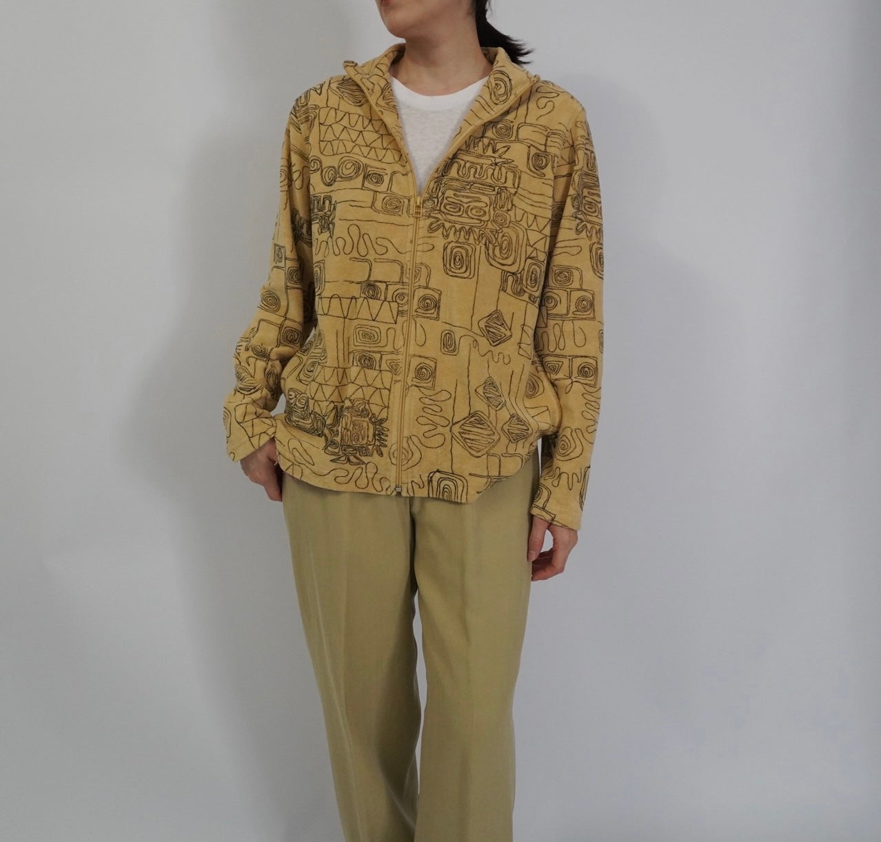90s Abstract Printed Zip Top