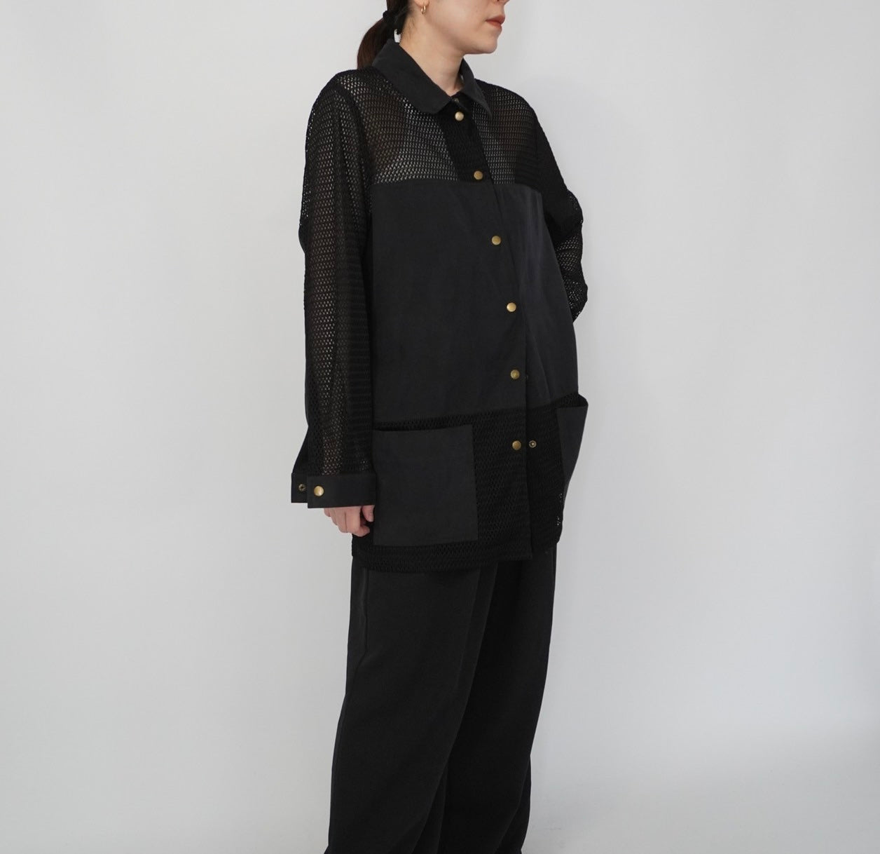 90s Black Mesh Design Shirt, Jacket