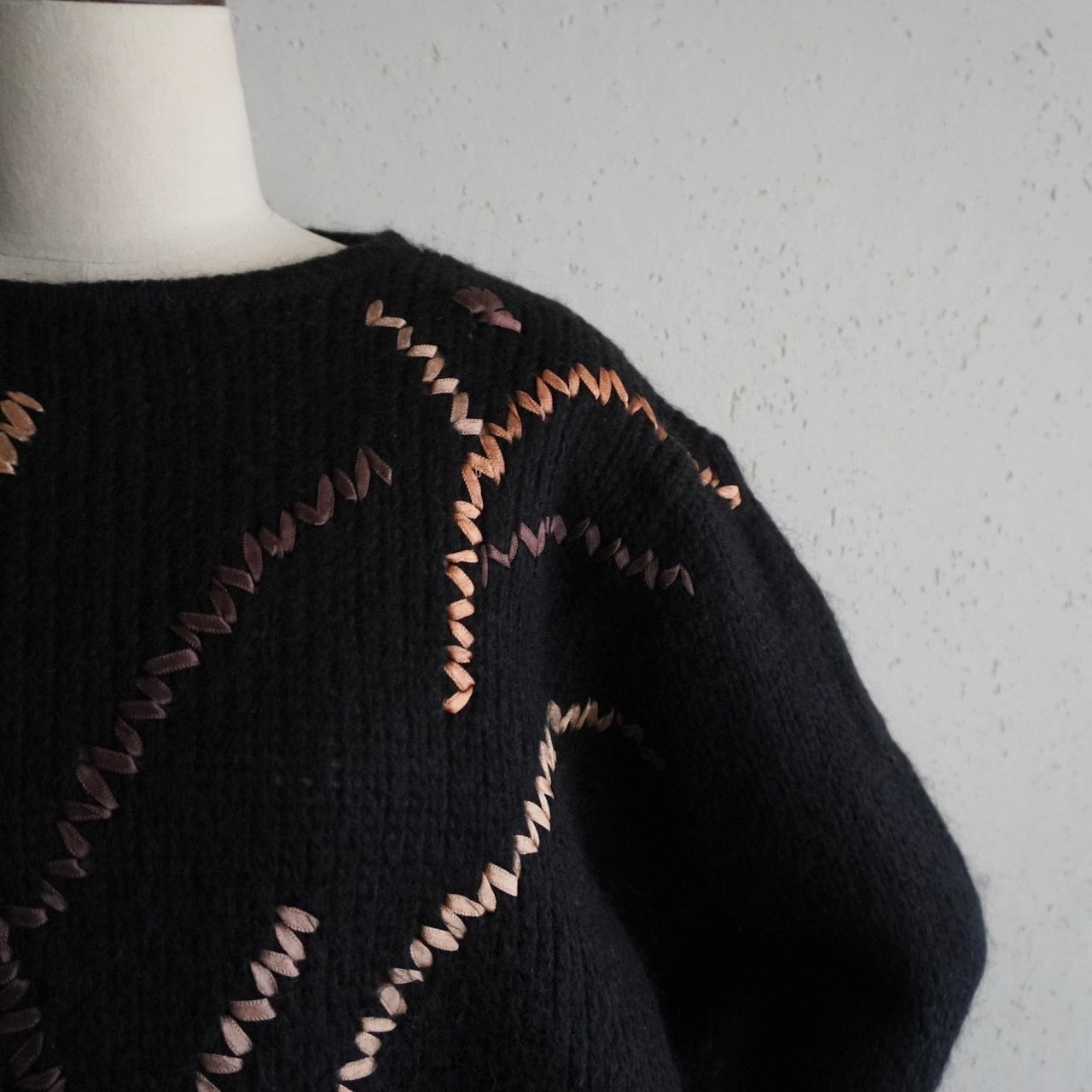 80s EURO Ribbon Design Mohair Knit