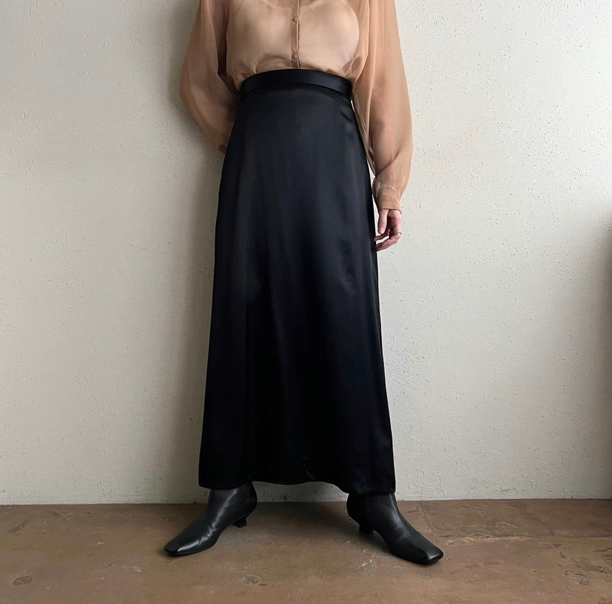 90s Black Satin Skirt Made in USA