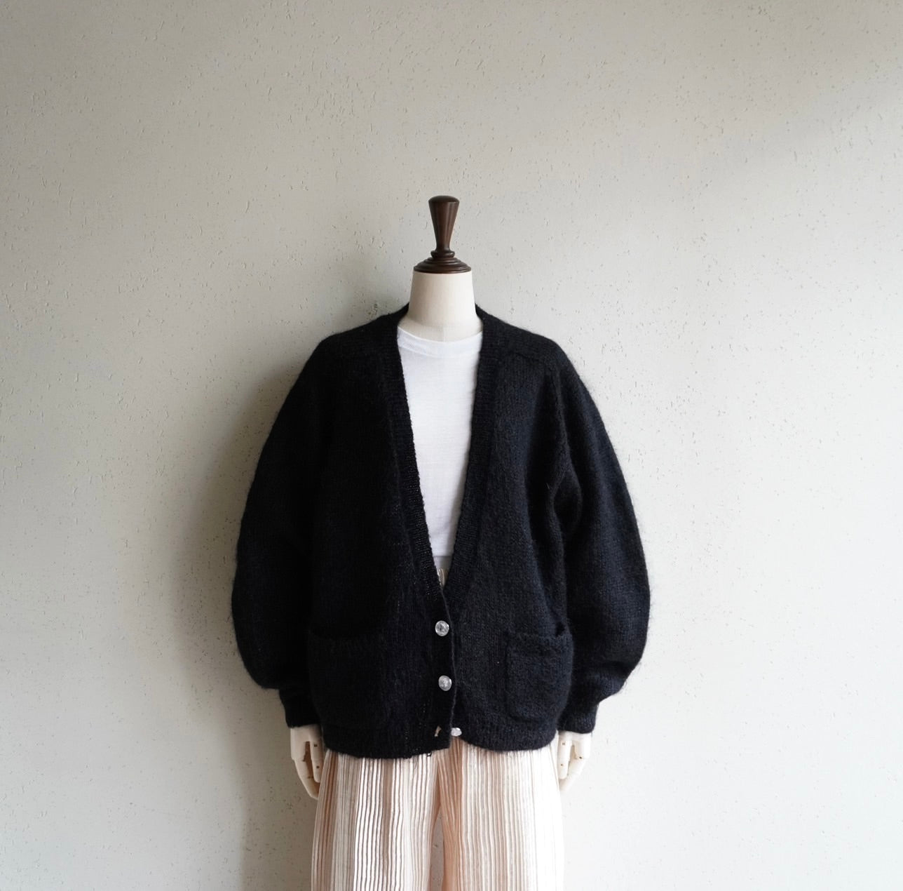 90s Black Mohair Knit Cardigan