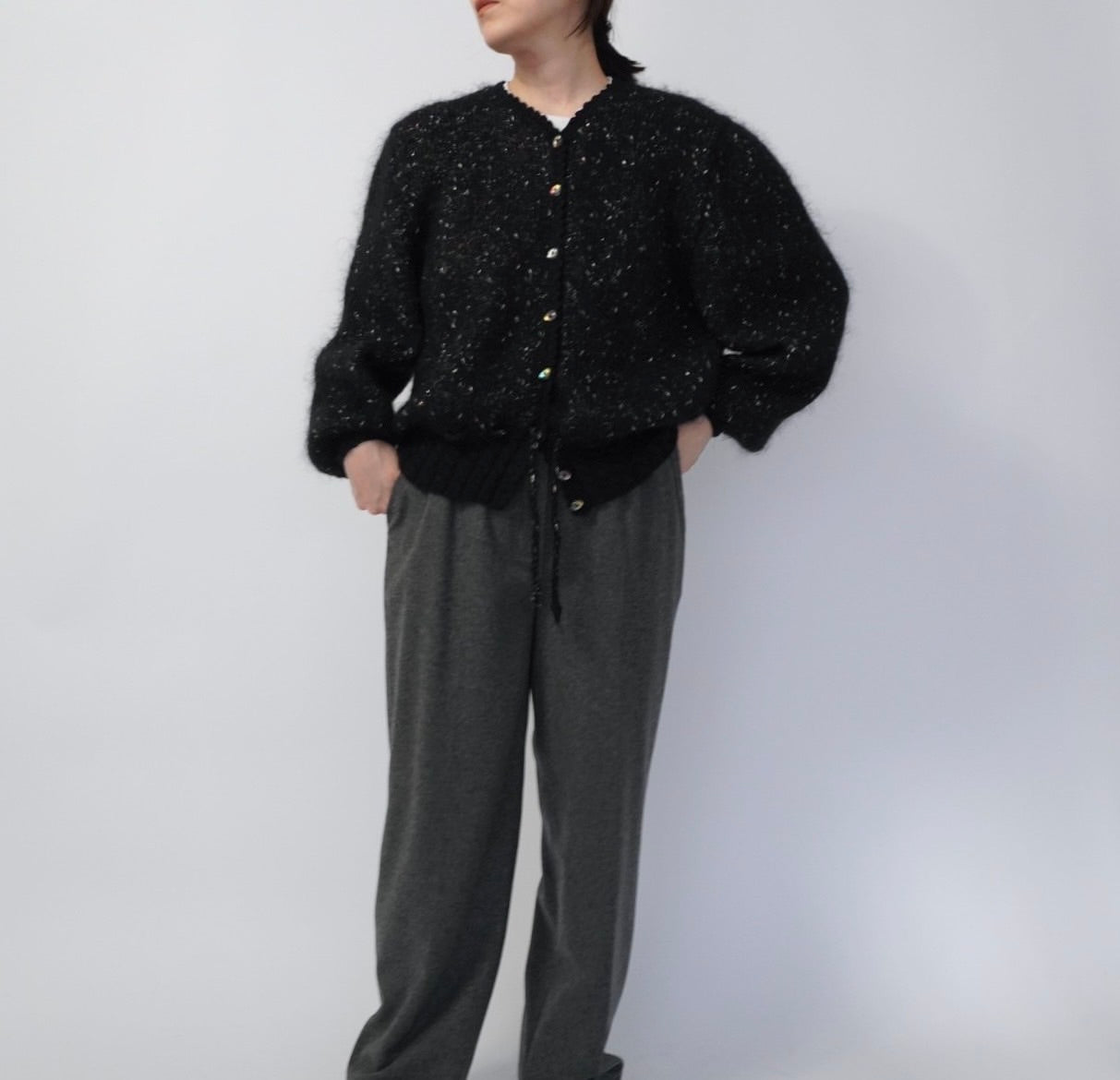 90s Black Design Knit Cardigan