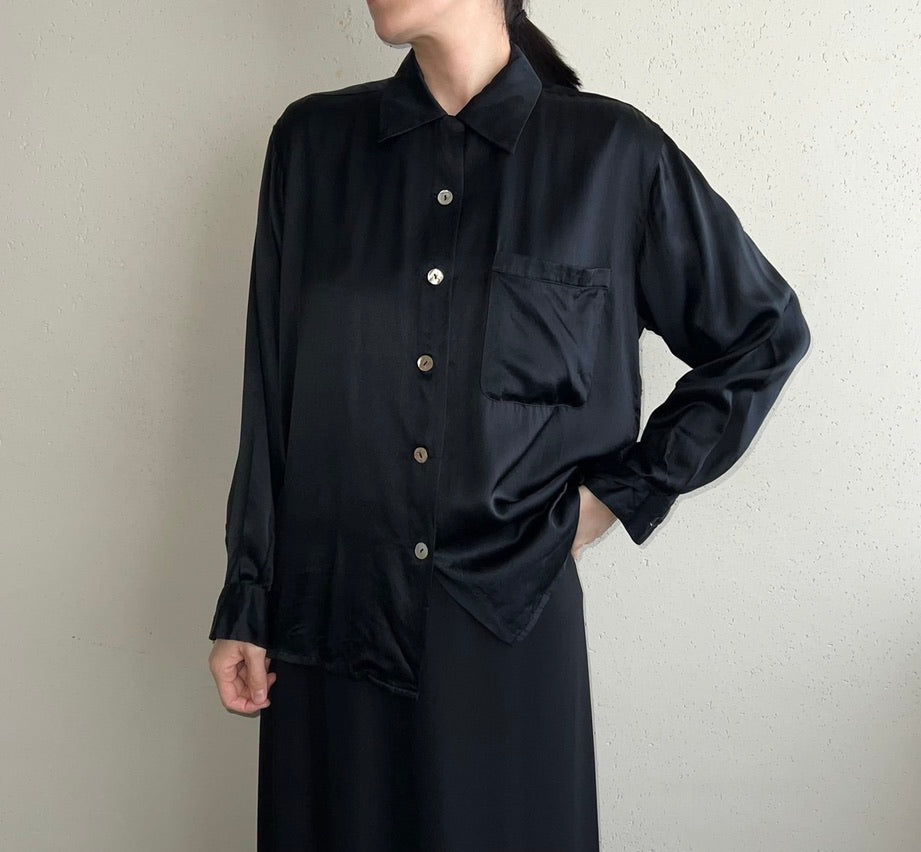 90s Black Silk Shirt
