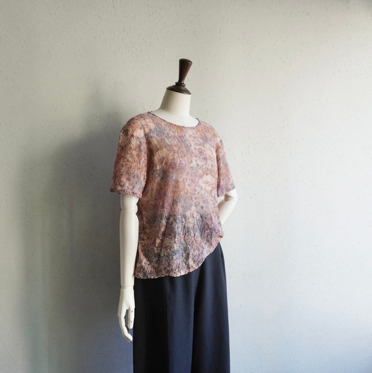 90s Lace Design Sheer Top