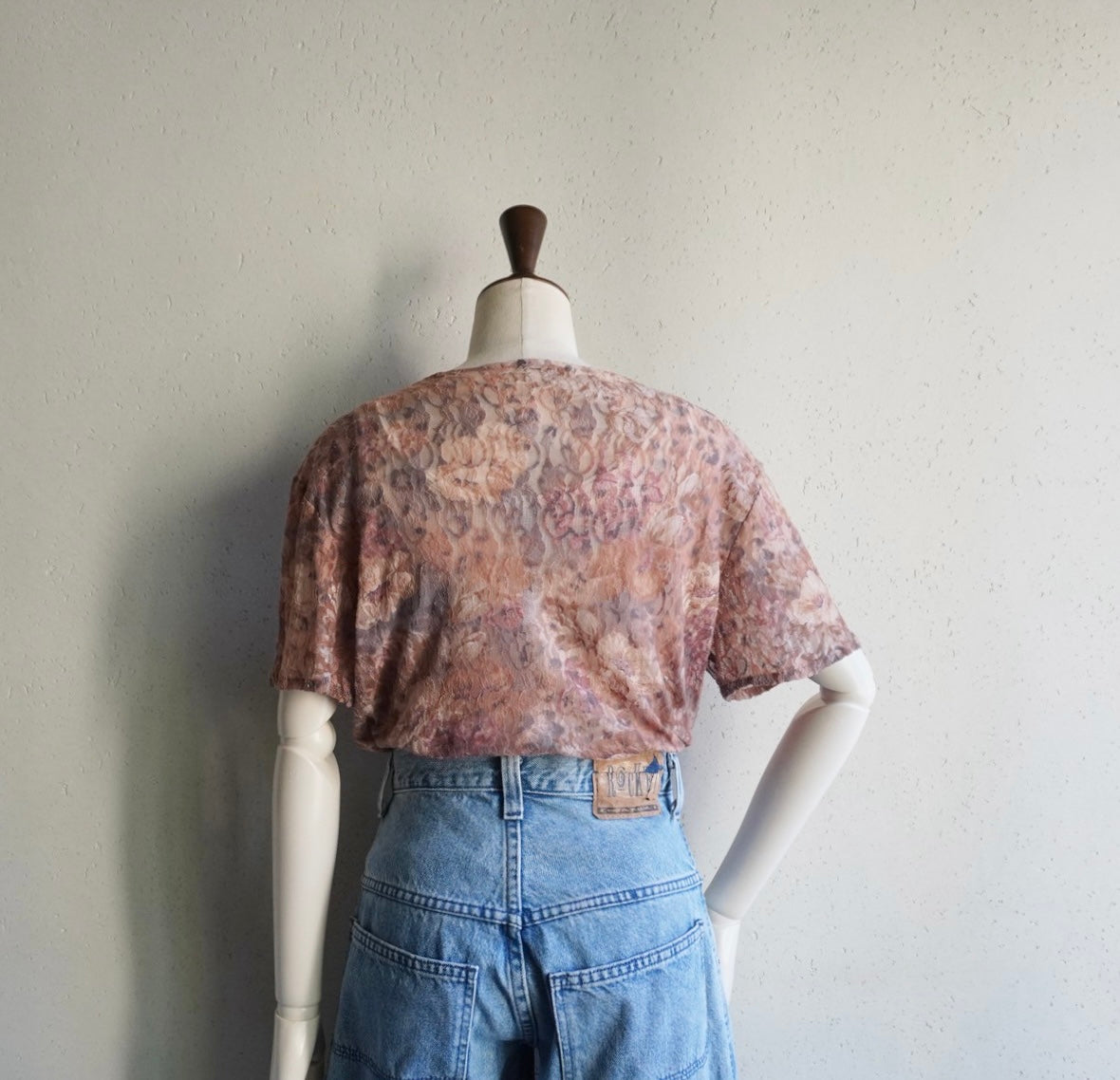 90s Lace Design Sheer Top