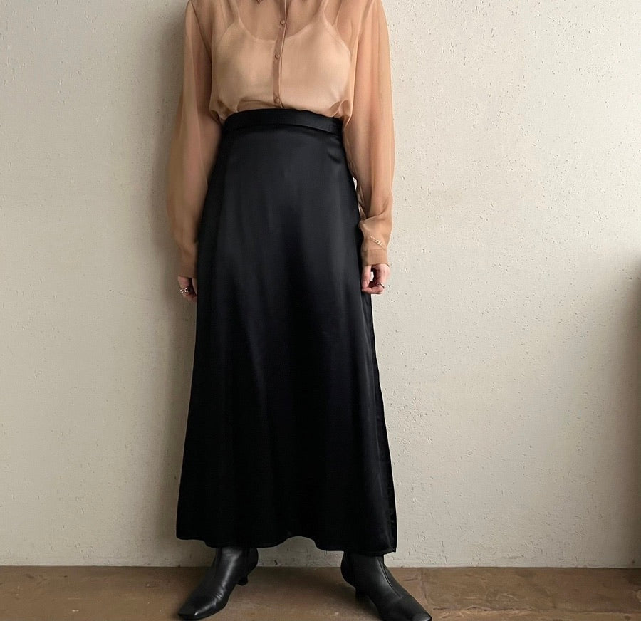 90s Black Satin Skirt Made in USA