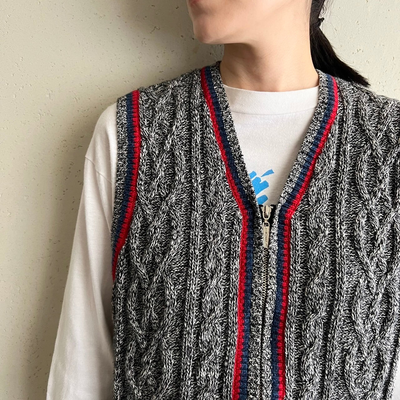90s Zipped Cotton Knit Vest