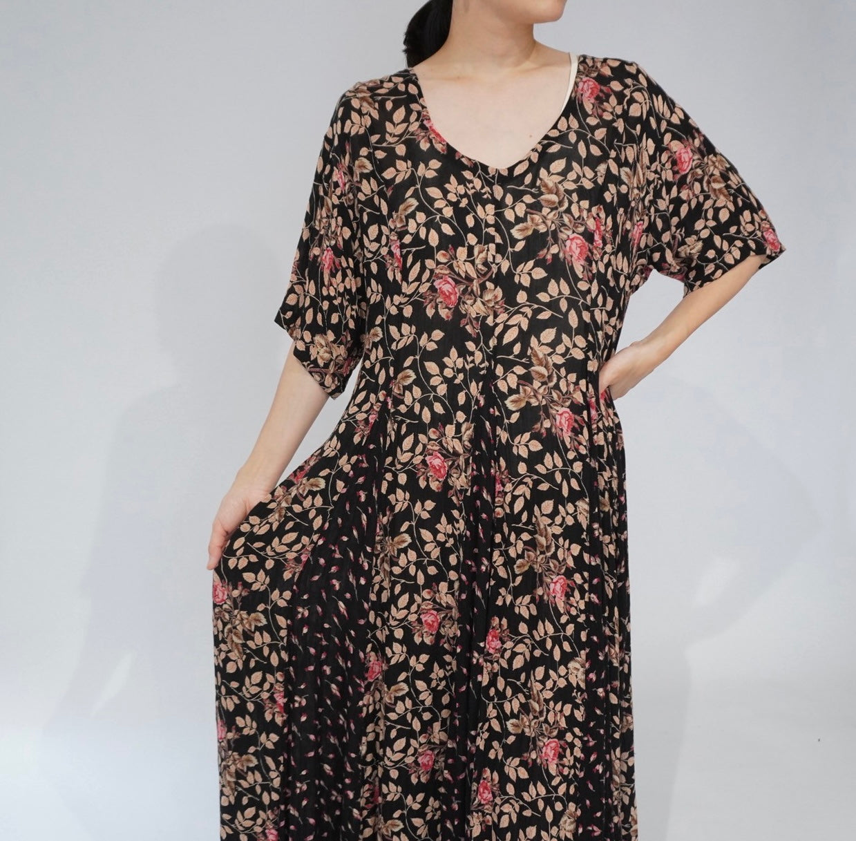 80s Floral Printed Rayon Dress