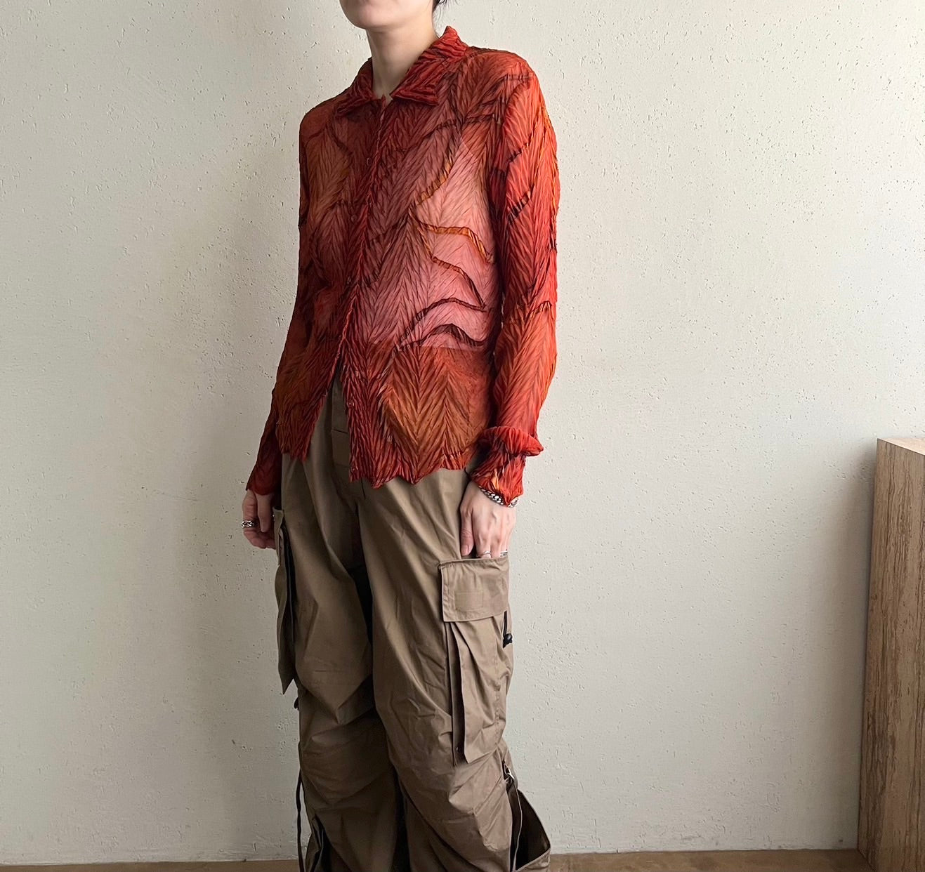 90s Sheer Pleated Design Shirt