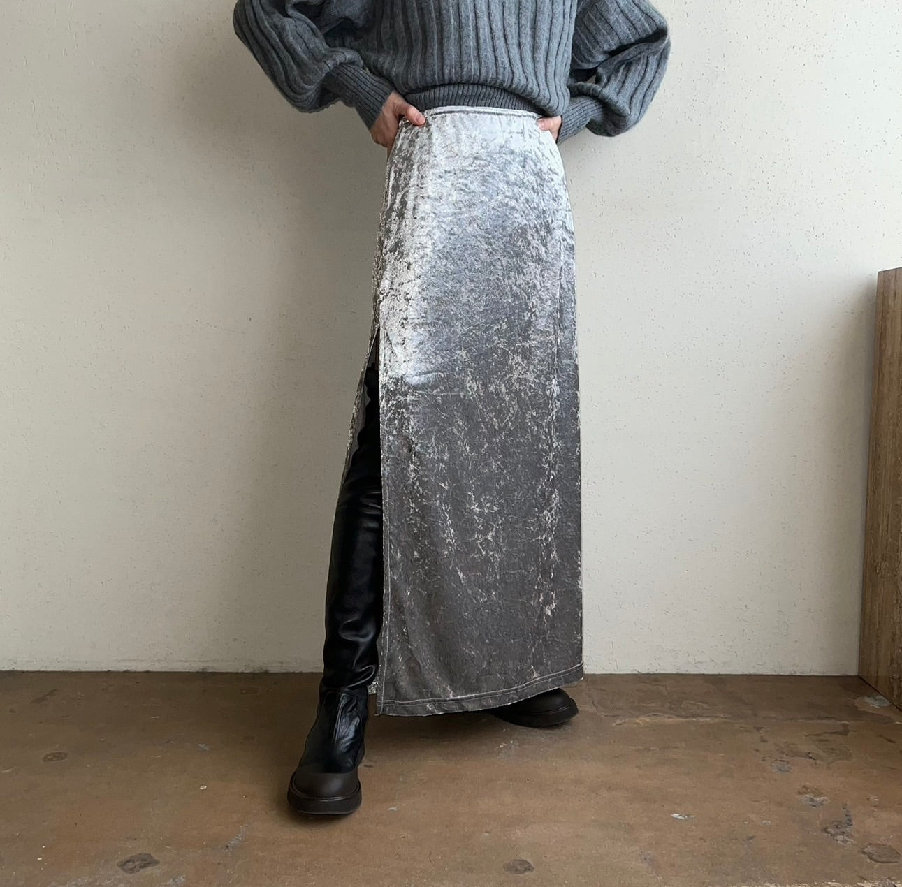 90s Velour Slit Skirt Made in USA