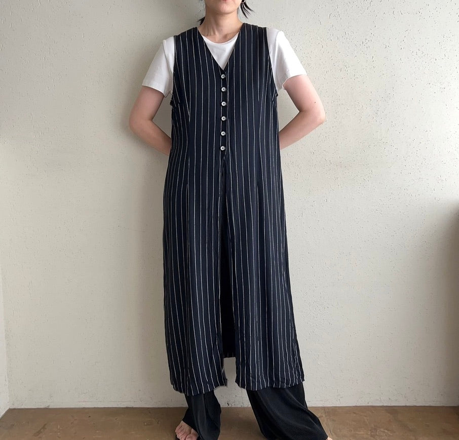 90s Striped Long Vest,Dress