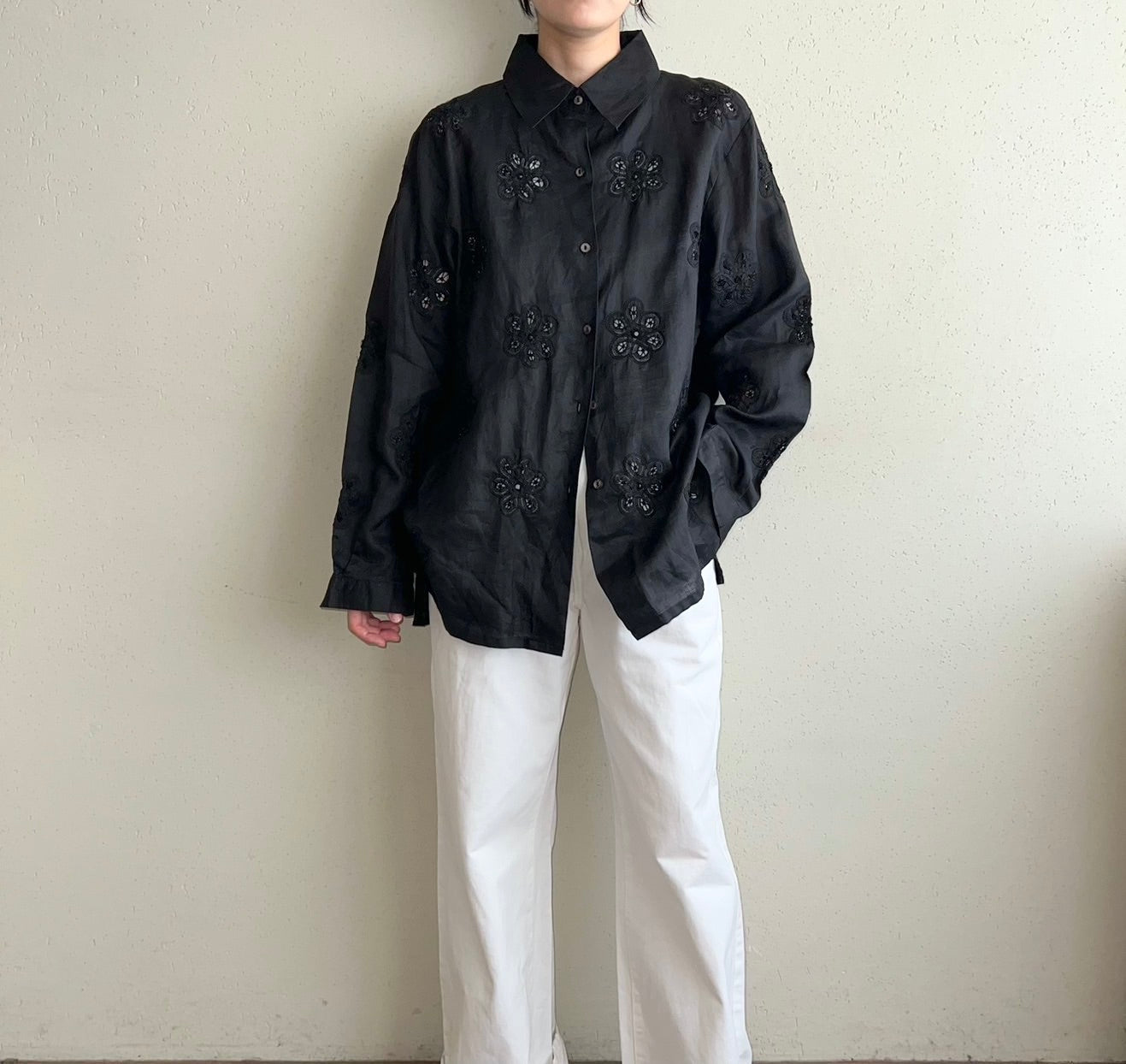 90s Black Cut Lace Shirt