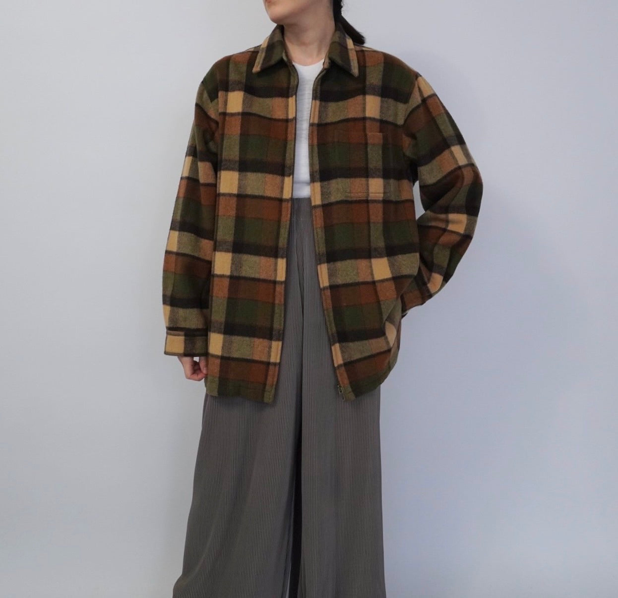 90s Zip Plaid Shirt, Jacket