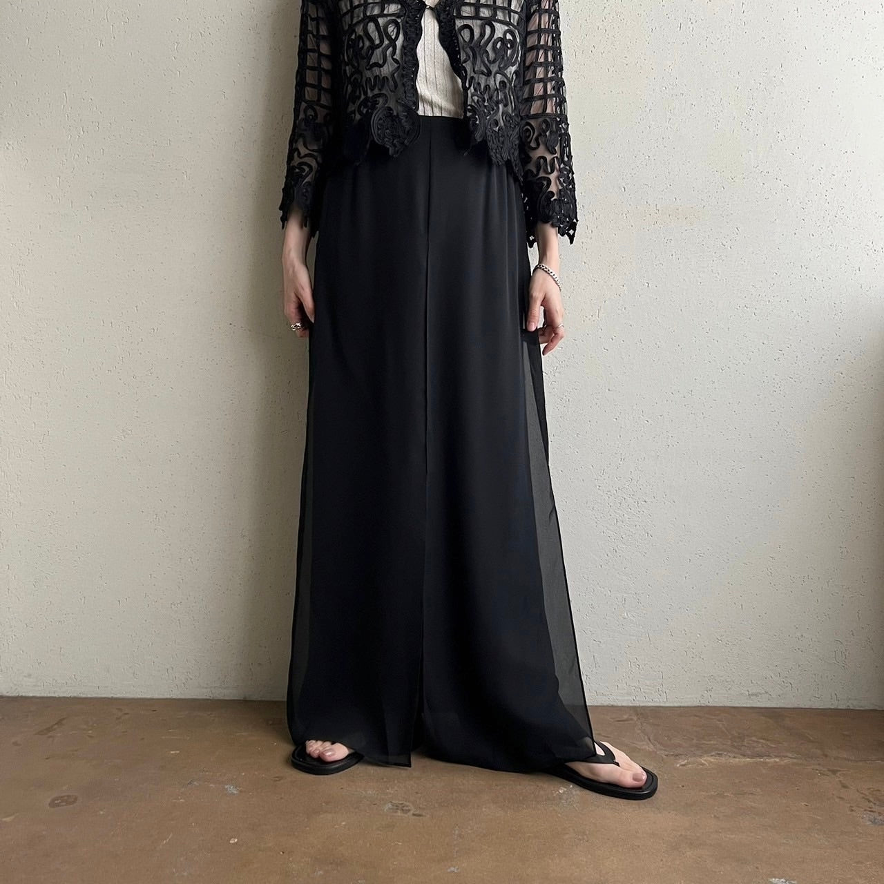90s Slit Design Wide Pants