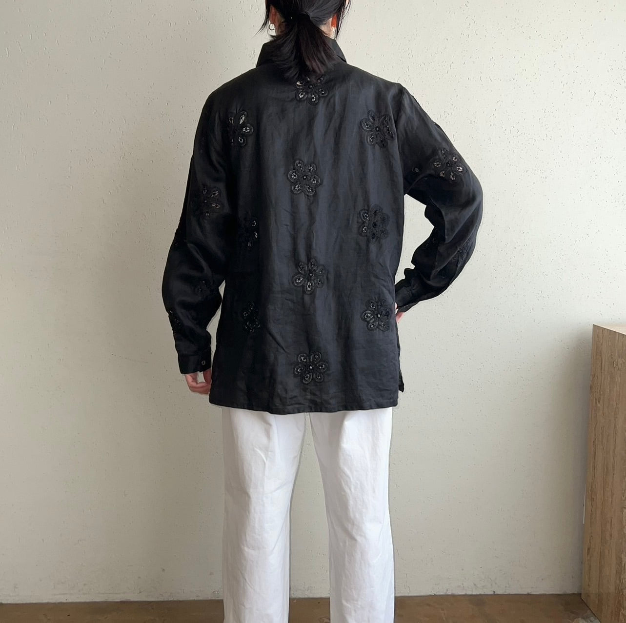90s Black Cut Lace Shirt