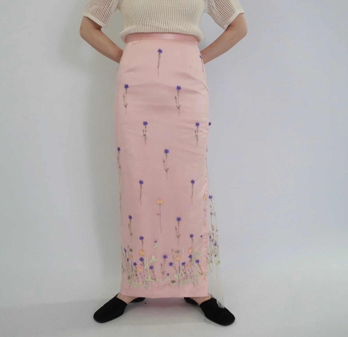 90s Embroidery Sheer Maxi Skirt