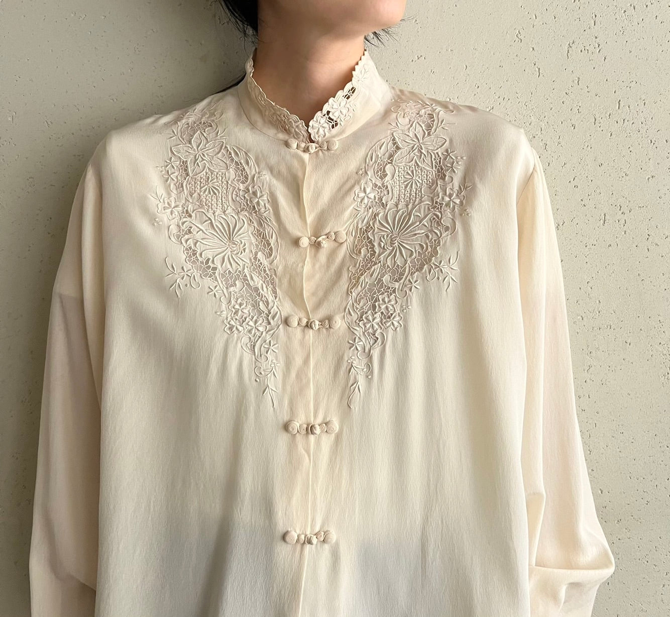 70s Silk Asian Design Blouse