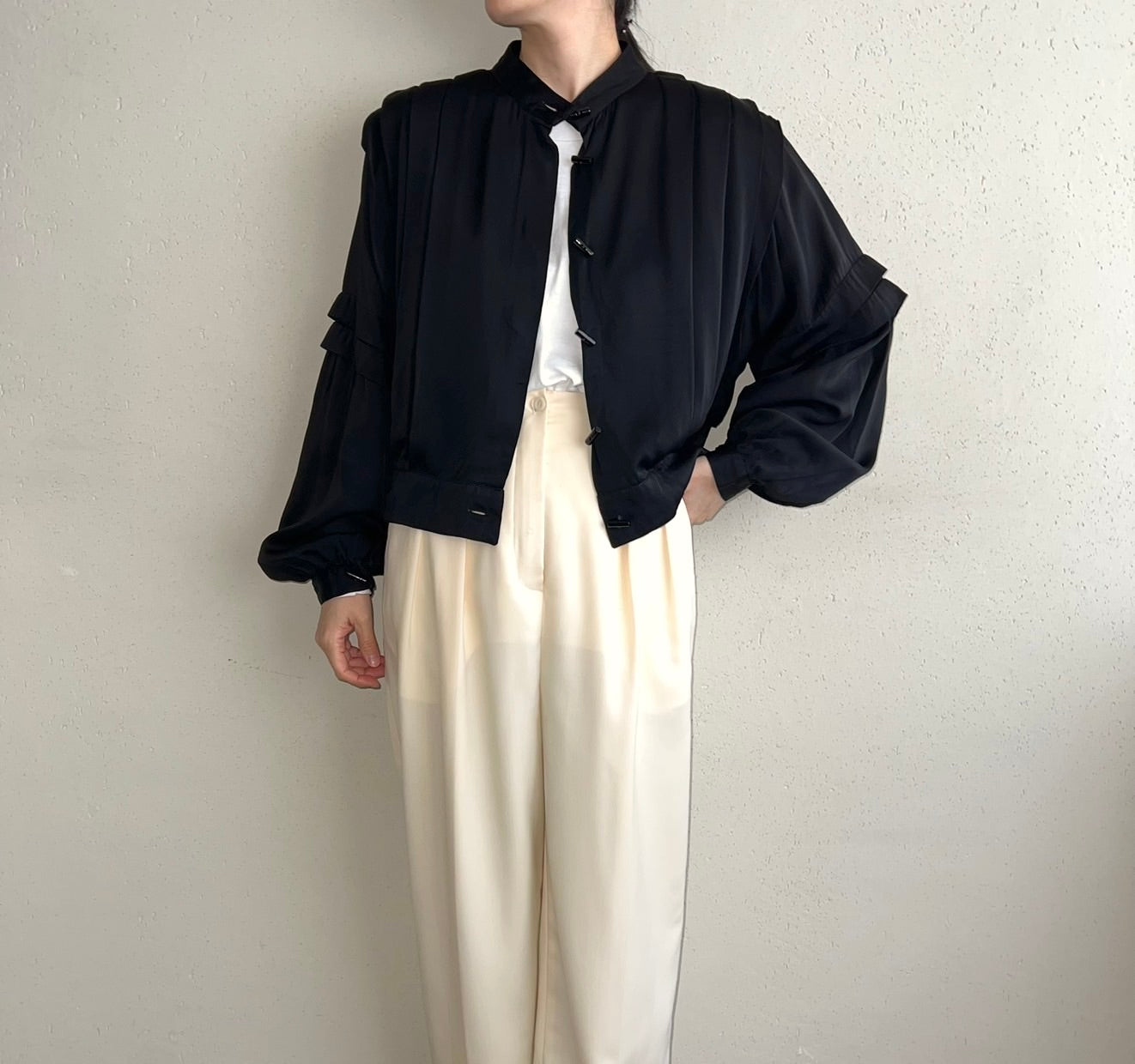 80s EURO Pleated Jacket Blouse