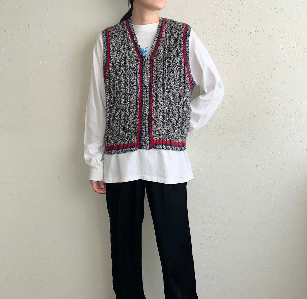 90s Zipped Cotton Knit Vest