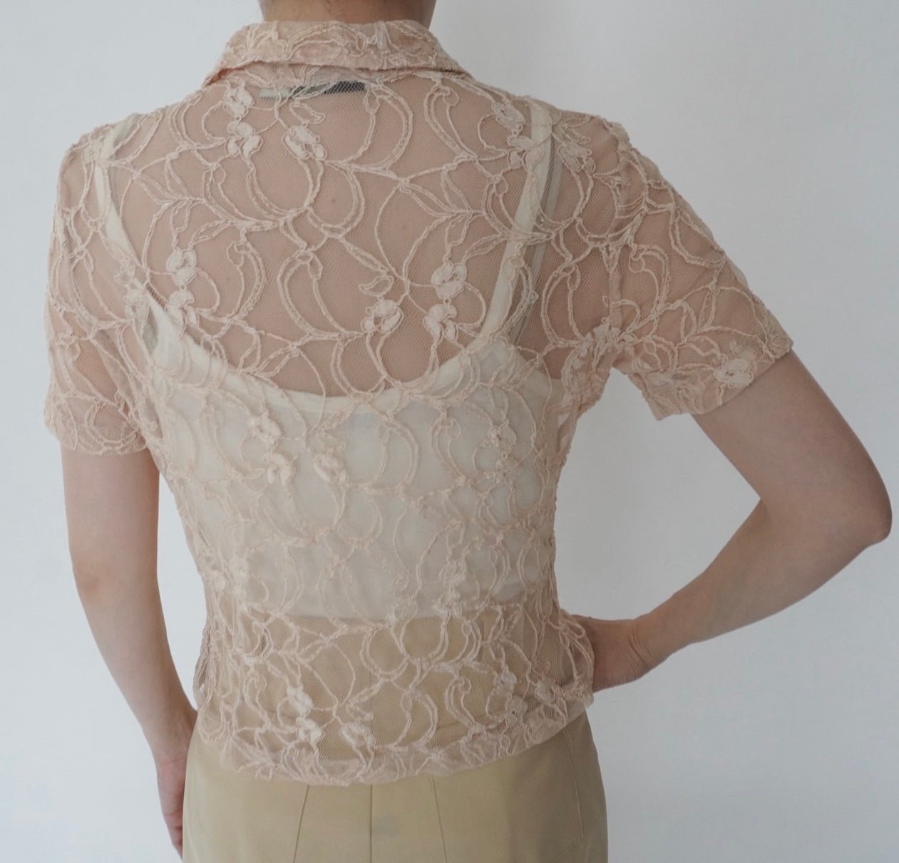 90s Lace Design Zipped Shirt Made in USA