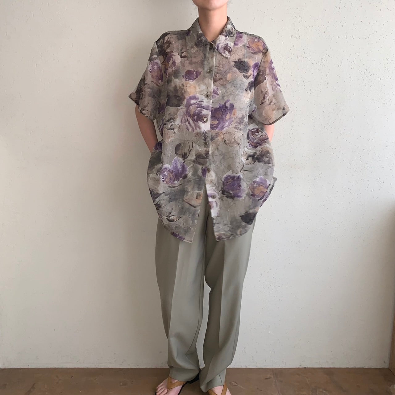 90s Sheer Pattern Printed Shirt