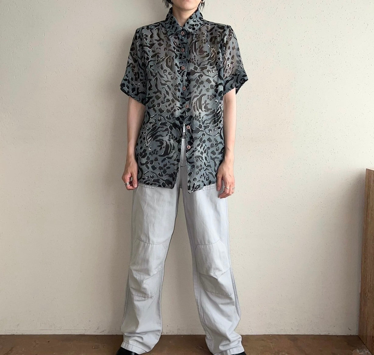90s Sheer Pattern Printed Shirt