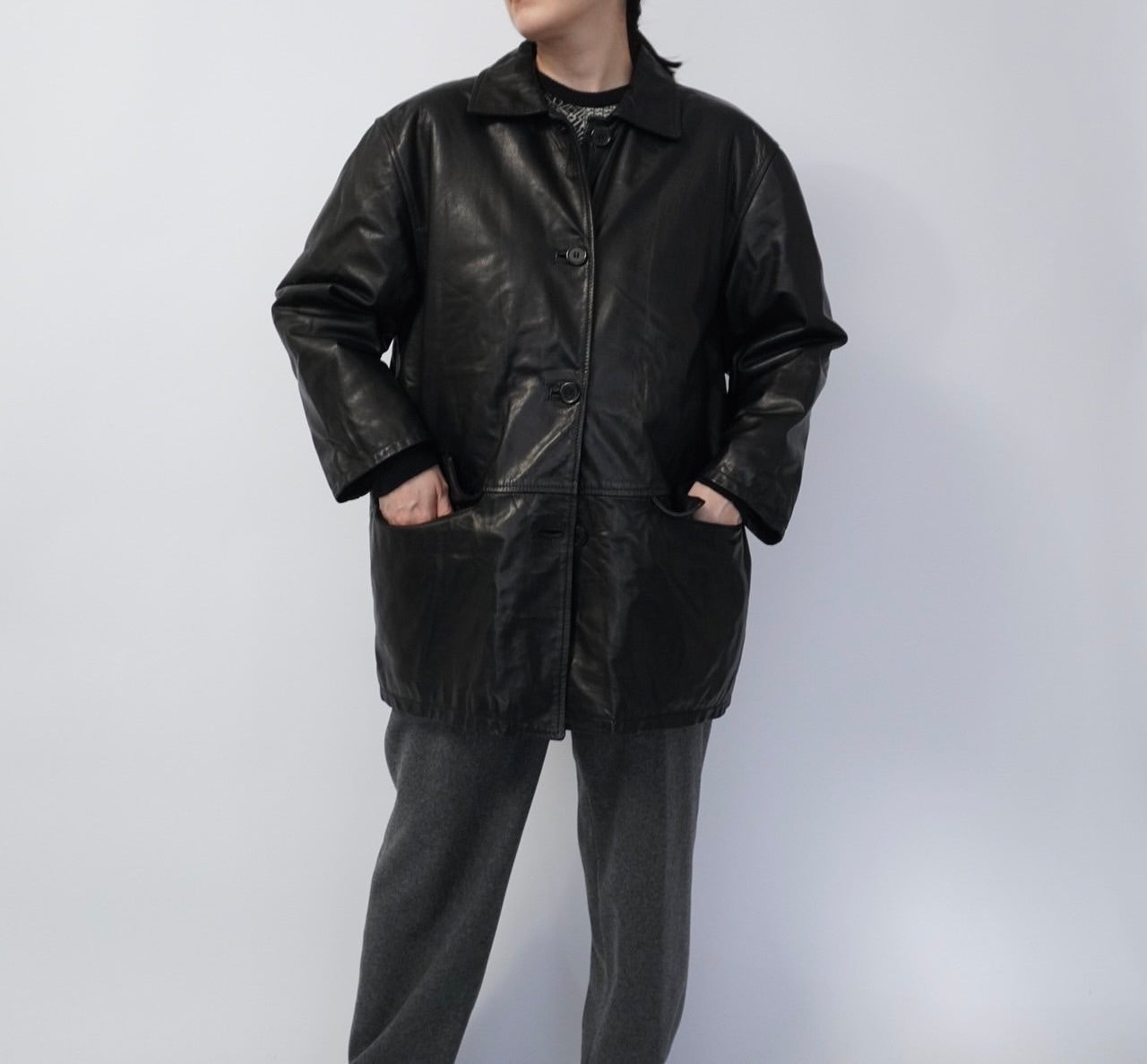 90s Black Leather Jacket Made in Italy