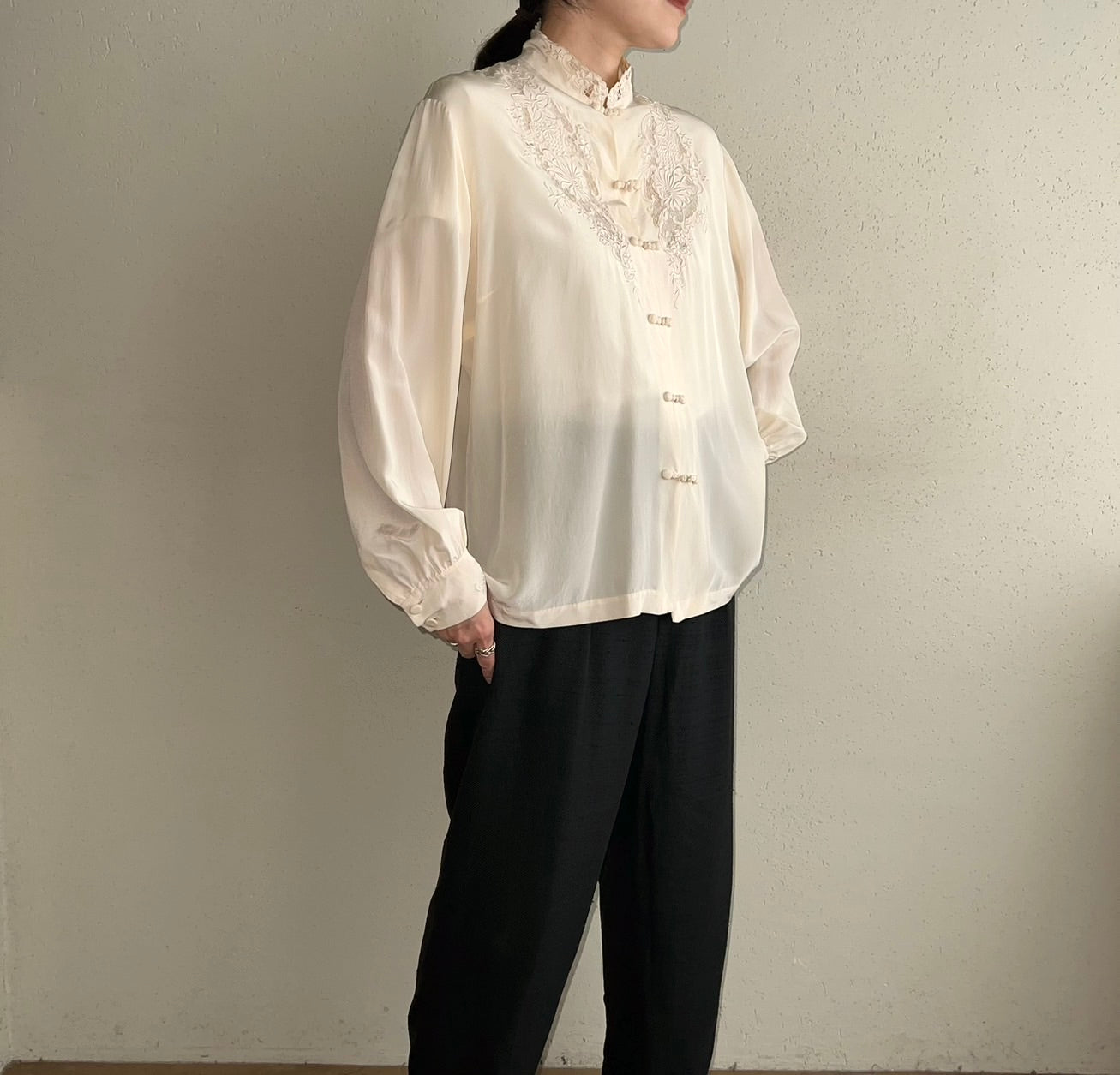 70s Silk Asian Design Blouse