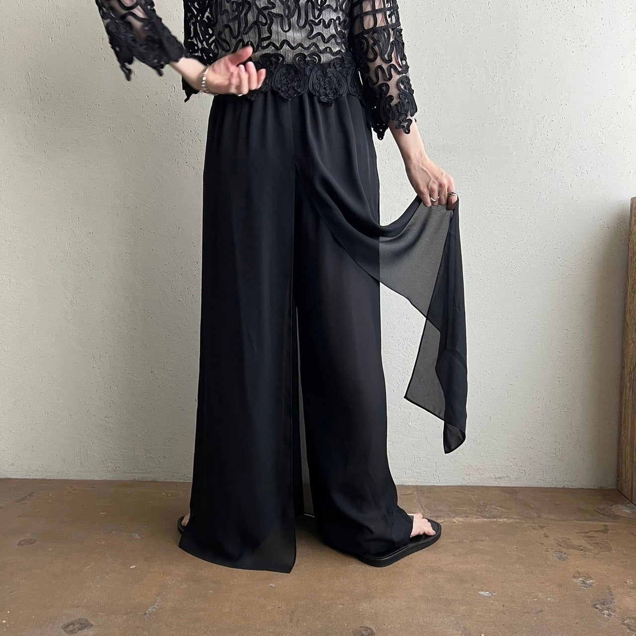 90s Slit Design Wide Pants