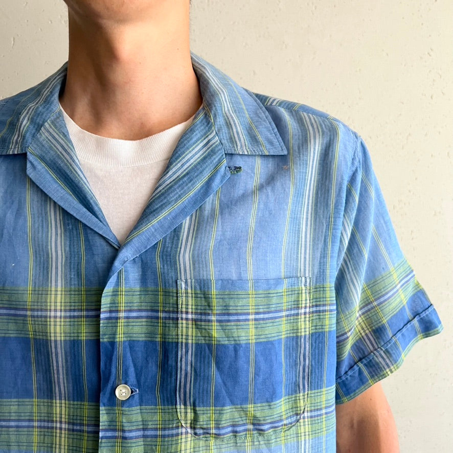 60s Blue Plaid Box Shirt