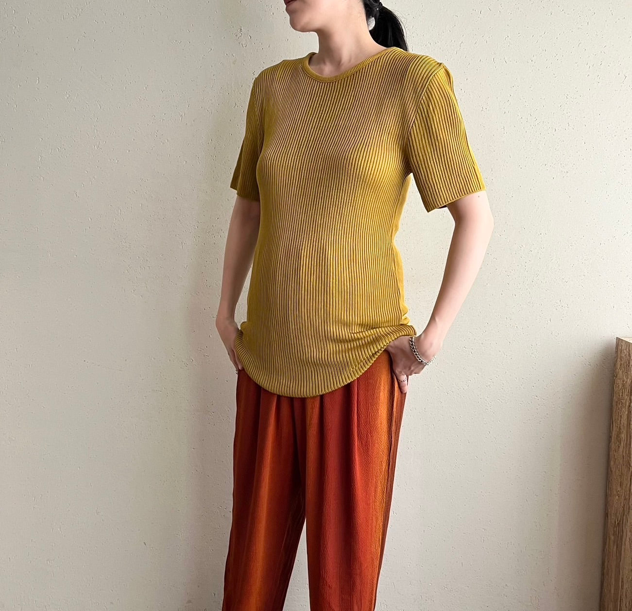90s Ribbed Long Top Made in USA