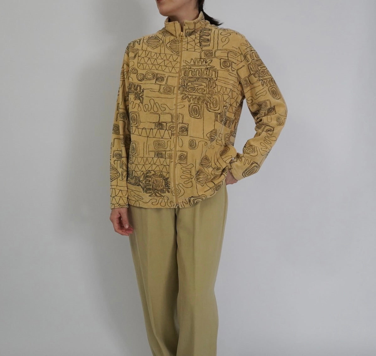 90s Abstract Printed Zip Top