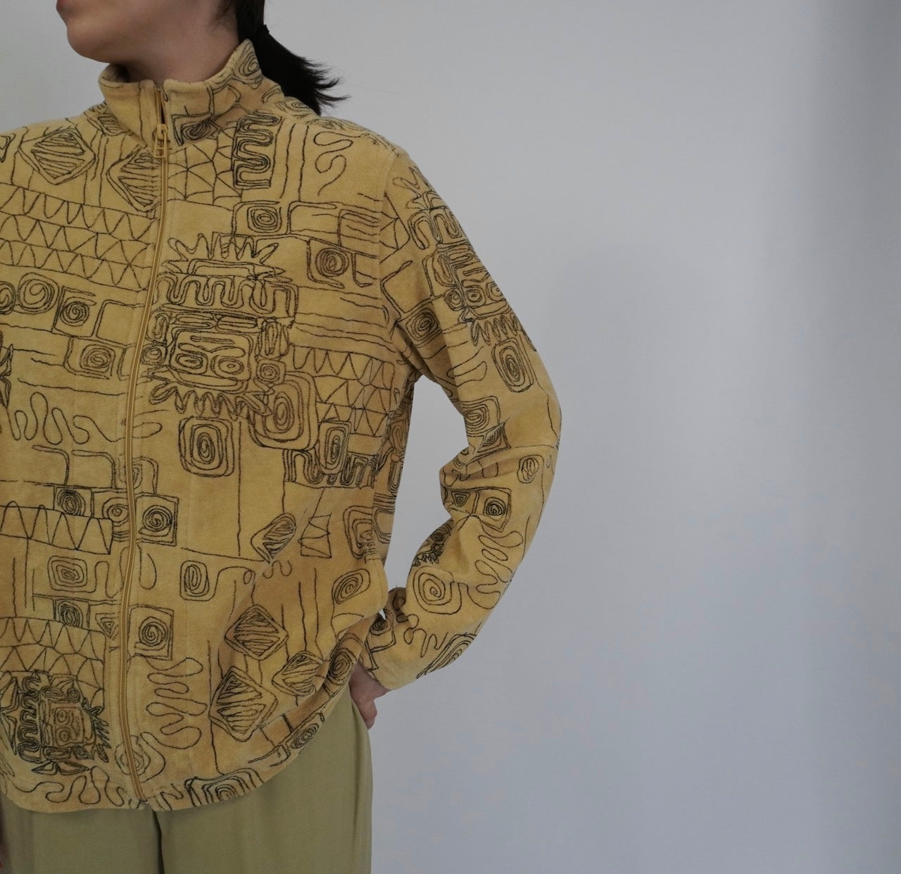 90s Abstract Printed Zip Top